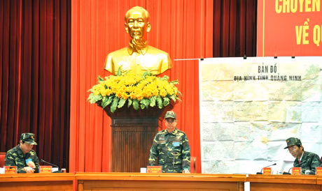 Đồng chí Phạm Minh Chính, Ủy viên T.Ư Đảng, Bí thư Tỉnh ủy, Trưởng BCĐ cuộc diễn tập, phát biểu chỉ đạo tại cuộc diễn tập.