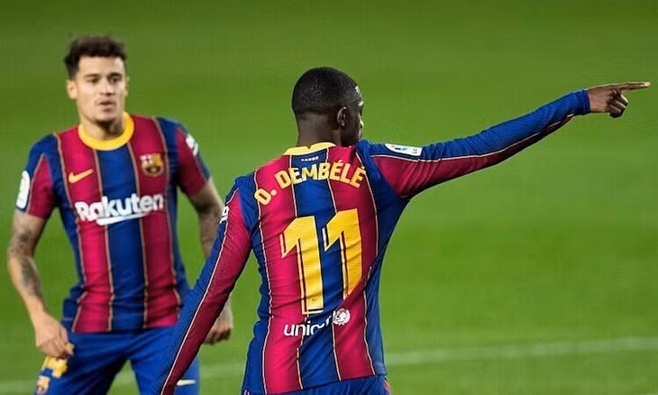 Bàn gỡ của Dembele chỉ giúp Barca giành một điểm. Ảnh: EFE.
