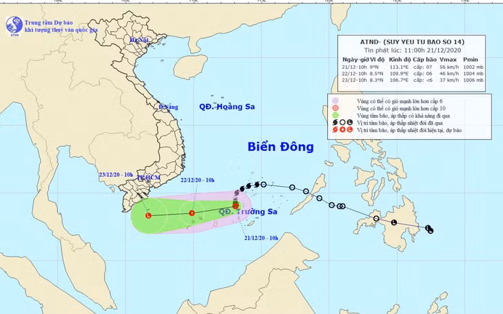 Bão số 14 suy yếu thành áp thấp nhiệt đới