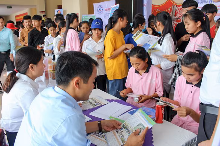 Huyện Đầm Hà phối hợp với các doanh nghiệp tổ chức phân luồng giáo dục, dạy nghề và tuyển dụng lao động. (Ảnh chụp tháng 1/2020).