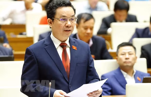 Đại biểu Quốc hội thành phố Hà Nội Hoàng Văn Cường phát biểu ý kiến. (Ảnh: Doãn Tấn/TTXVN)