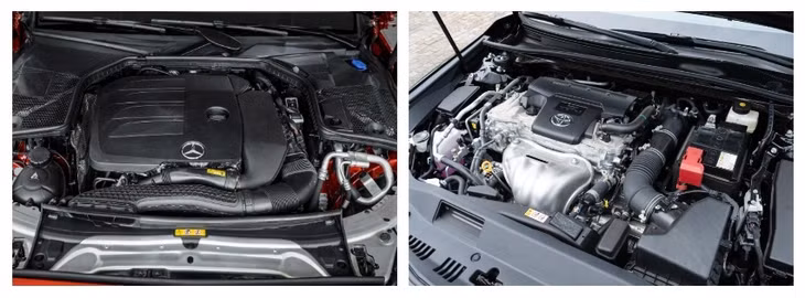 Mercedes-Benz C180 AMG và Toyota Camry 2.5Q khác nhau về sức mạnh động cơ