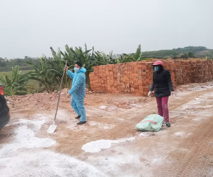 Lực lượng chức năng xử lý ổ dịch cúm A/H5N6 tại thôn 1, xã Quảng Phong, huyện Hải Hà, tháng 1/2021. 