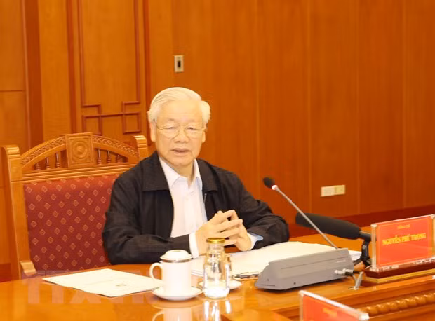 Tổng Bí thư, Chủ tịch nước Nguyễn Phú Trọng phát biểu chỉ đạo cuộc họp. (Ảnh: Trí Dũng/TTXVN)