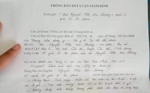 Kết quả giám định của công an.