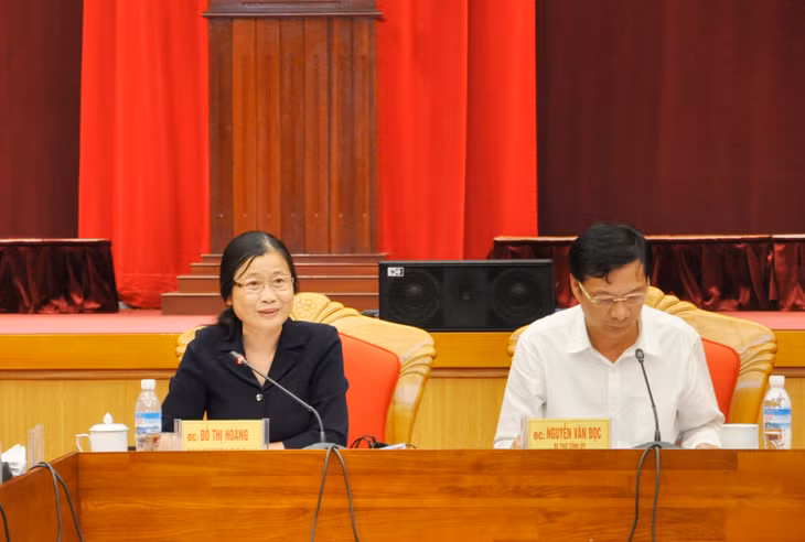 Đồng chí Đỗ Thị Hoàng, Phó Bí thư Thường trực Tỉnh ủy phát biểu tại cuộc họp.
