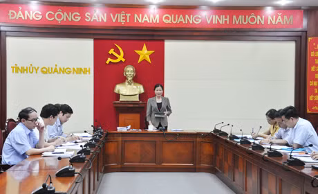 Đồng chí Đỗ Thị Hoàng, Phó Bí thư Thường trực Tỉnh uỷ phát biểu tại buổi làm việc.