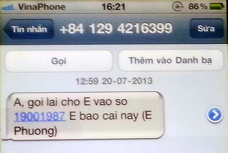 Một trong những tin nhắn lừa đảo yêu cầu gọi đến đầu số 19001987.