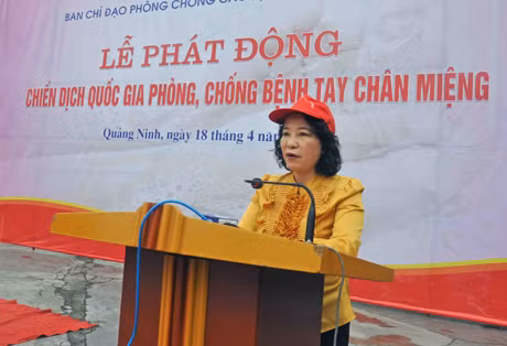 Đồng chí Vũ Thị Thu Thuỷ, Phó Chủ tịch UBND tỉnh phát động chiến dịch phòng, chống bệnh tay chân miệng.