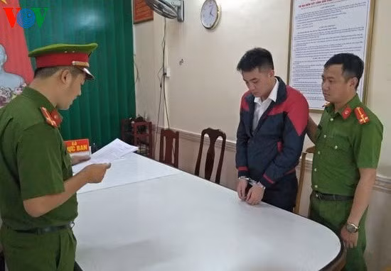 Đối tượng Vũ Xuân Ngữ tại cơ quan công an.