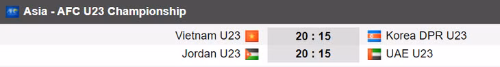 Lịch thi đấu U23 châu Á 2020 ngày 16/1