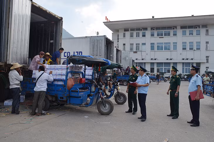 Cán bộ Chi cục Hải quan Bắc Phong Sinh, phối hợp với lực lượng Bộ đội biên phòng kiểm tra, kiểm soát hàng hóa XNK theo quy định.