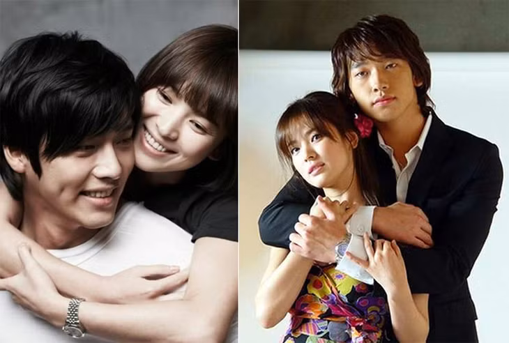 Hye Kyo bên Hyun Bin (trái) và Rain. Ảnh: Newsen.