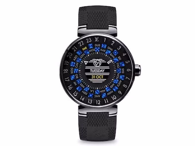 Louis Vuitton Tambour Horizon Black giá 2.900 USD. Nó chạy hệ điều hành Wear của Google, trước đây được gọi là Android Wear 2.0 và tương thích với cả thiết bị iPhone và Android. Nếu sử dụng ở mức bình thường, nhà sản xuất cho biết pin có thời lượng sử dụng khoảng 22 giờ. Không hỗ trợ đo nhịp tim nhưng nó có khả năng chống thấm nước ở độ sâu đến 30 mét. Điều khiến Tambour Horizon khác biệt là nó được tạo ra để hướng đến khách du lịch. Người dùng có thể thêm các chuyến bay sắp tới của mình, sử dụng tính năng "City Guide" để nhận được hướng dẫn du lịch trong các thành phố khắp thế giới. Chiếc đồng hồ này cũng bao gồm chế độ hiển thị thời tiết và nhiệt độ cho các múi giờ khác nhau.
