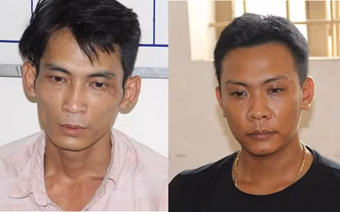 Trần Đông Qui (trái) - đối tượng cầm đầu băng trộm và Nguyễn Văn Dương (phải) - đối tượng trực tiếp mang xe qua Campuchia bán
