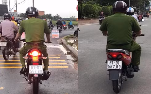 Hai người mặc đồ ngành Công an đi hai chiếc xe khác nhau nhưng cùng mang biển số "siêu đẹp".