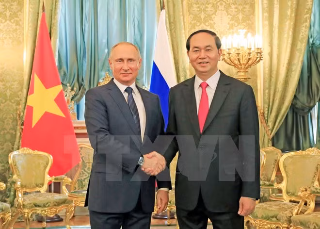 Chủ tịch nước Trần Đại Quang hội đàm với Tổng thống Liên bang Nga V. Putin. (Ảnh: Nhan Sáng/TTXVN)