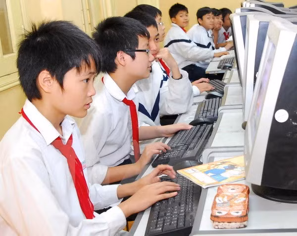Học sinh Trường THCS Đống Đa, Hà Nội, truy cập Internet tại phòng tin học của trường. (Ảnh: Bích Ngọc/TTXVN)