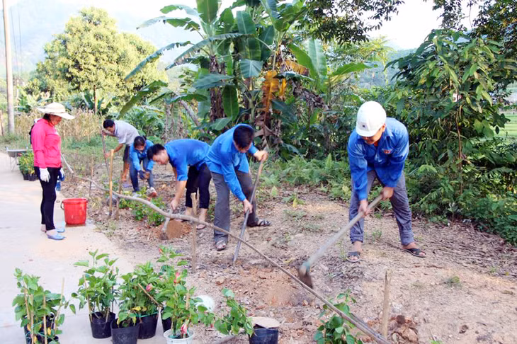 ĐVTN huyện Ba Chẽ phối hợp với các đoàn thể xây dựng tuyến đường mẫu tại thôn Nà Bắp (xã Đồn Đạc, huyện Ba Chẽ).