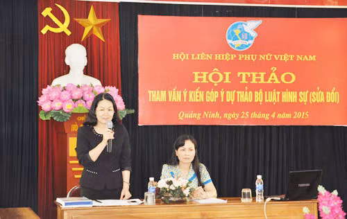 Đồng chí Bùi Thị Hòa, Phó Chủ tịch Hội LHPN Việt Nam phát biểu tại buổi tham vấn.
