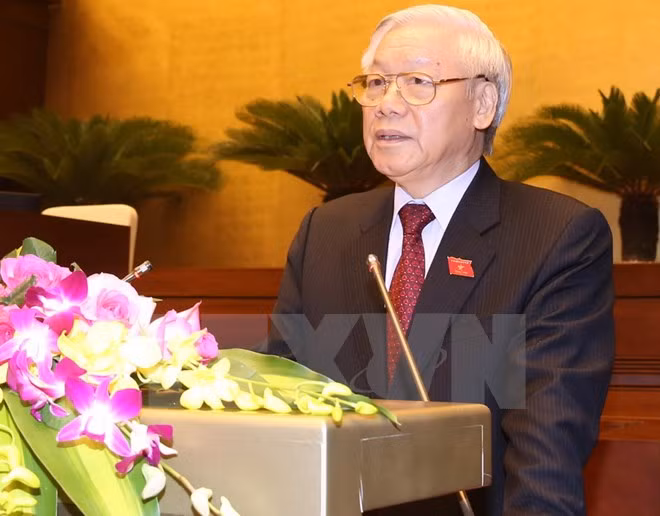 Tổng Bí thư Nguyễn Phú Trọng phát biểu tại lễ khai mạc kỳ họp thứ nhất của Quốc hội khóa XIV. (Ảnh: Trí Dũng/TTXVN)