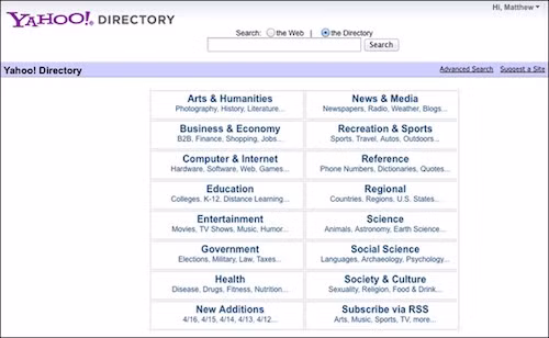 Giao diện Yahoo! Directory.