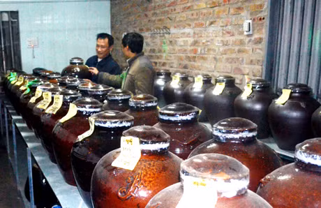 Anh Nguyễn Văn Thụy giới thiệu sản phẩm “Rượu men lá Lục Hồn” với khách hàng và giới thiệu cách nuôi ong trong thùng xốp.