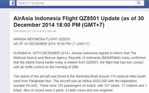 Thông báo của AirAsia Indonesia được đăng trên Facebook của hãng