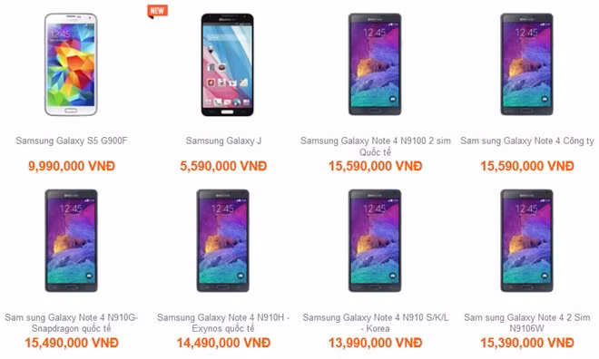 Có ít nhất 5 bản Samsung Galaxy Note 4 xách tay khác nhau đang được bán tại Việt Nam. Ảnh chụp màn hình.