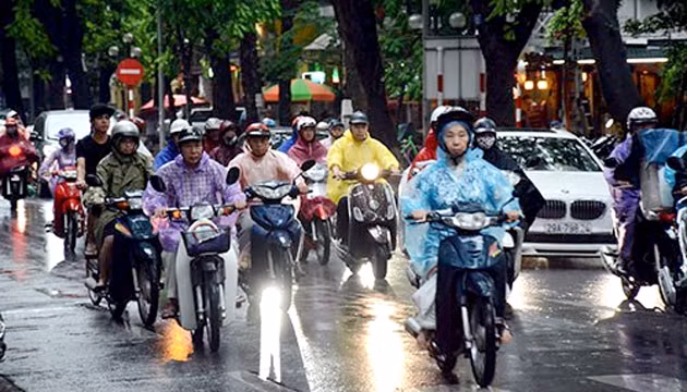 Khu vực Hà Nội từ chiều tối nay có mưa rào và rải rác có dông.