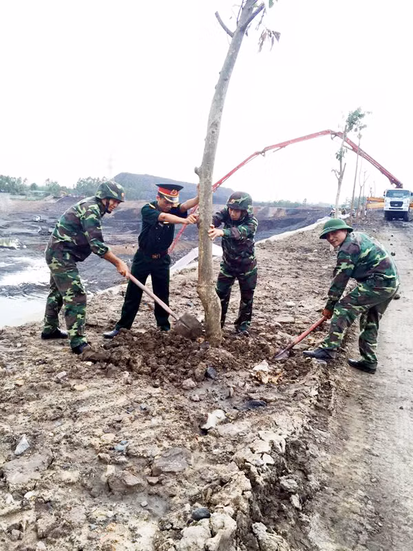 Doanh nghiệp tiến hành trồng cây xanh trong khu vực hồ Cầu Cuốn. (Ảnh do Công ty TNHH MTV 397 cung cấp)