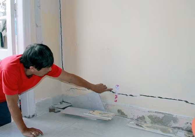 Căn nhà trên đường Trương Công Định bị nứt nhiều khu vực trong nhà, cửa bị xê dịch không thể đóng, mở.