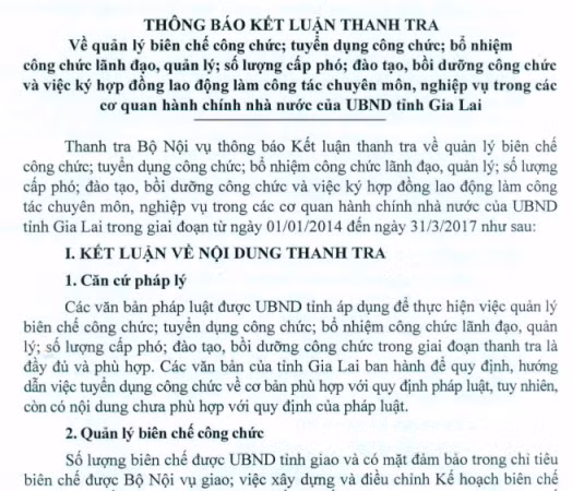 Kết luận thanh tra của Thanh tra Bộ Nội vụ (Ảnh: KT)