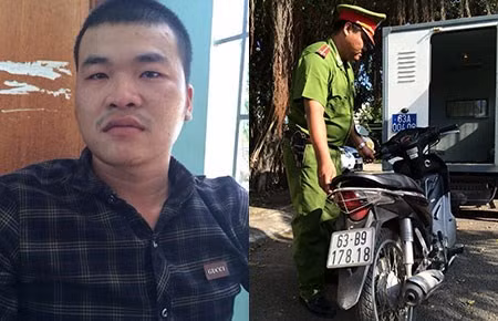 Hung thủ Nguyễn Hoài Nam và chiếc xe tang vật được Công an tỉnh Tiền Giang thu hồi