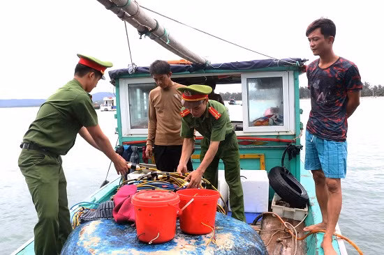 Công an huyện cô Tô bắt quả tang 1 vụ khai thác thủy sản bằng công cụ hủy diệt.