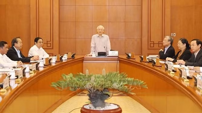 Tổng Bí thư, Chủ tịch nước Nguyễn Phú Trọng chủ trì phiên họp Ban Chỉ đạo xây dựng Quy hoạch cán bộ cấp chiến lược nhiệm kỳ 2021-2026. Ảnh: Trí Dũng/TTXVN.