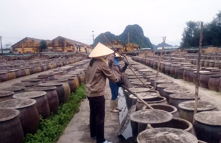Sản xuất mắm tại Công ty CP nước mắm Cái Rồng. Ảnh: Thu Trang