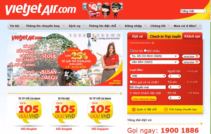 Hành khách đã có thể đặt vé trực tuyến tại website của hãng.