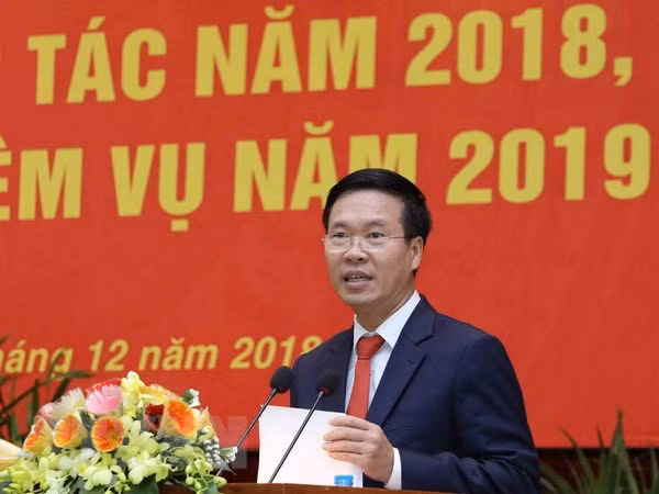 Trưởng Ban Tuyên giáo Trung ương Võ Văn Thưởng phát biểu kết luận Hội nghị. (Ảnh: Phương Hoa/TTXVN)