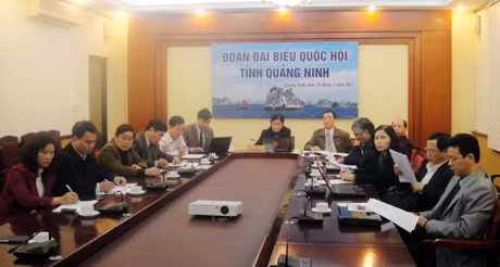 Đoàn Đại biểu Quốc hội tỉnh tham gia họp trực tuyến.