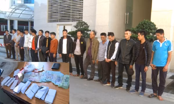 Các đối tượng cùng tang vật vụ án (Ảnh Công an Thanh Hoá cung cấp)