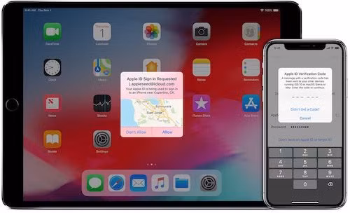 Khi đăng nhập Apple ID trên thiết bị mới, người dùng có thể phải nhập xác thực từ thiết bị cũ. Ảnh: Apple