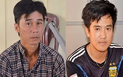 Đức (trái) cùng Long bị cảnh sát bắt giữ.