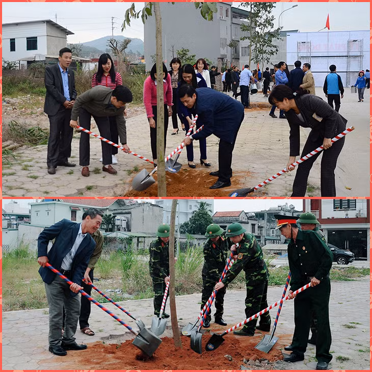 Đông đảo lực lượng vũ trang và người dân trên địa bàn tham gia trồng cây