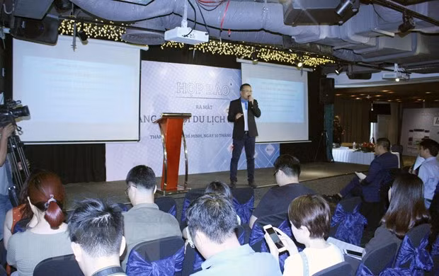Quang cảnh buổi ra mắt Mạng xã hội du lịch Hahalolo của startup Việt. (Ảnh: Tiến Lực/TTXVN)