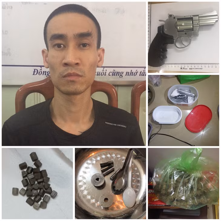  Đối tượng Lê Hoàng Anh và một số tang vật liên quan.