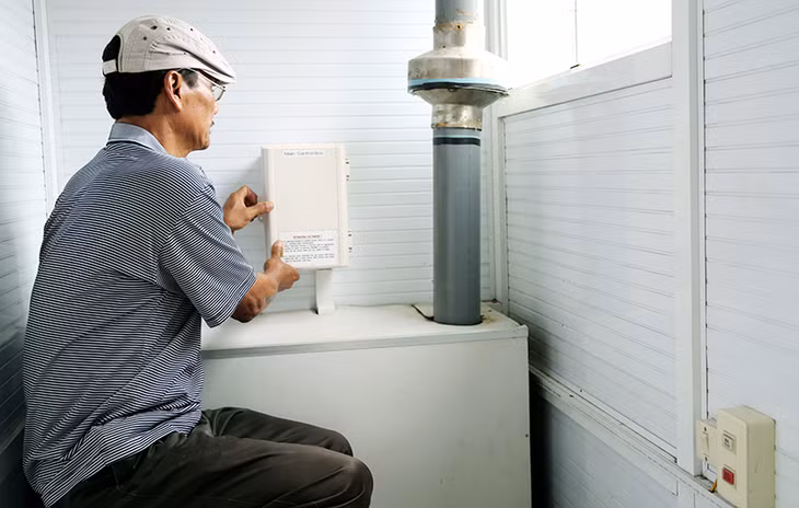 Người dân xã Đông Xá, huyện Vân Đồn, kiểm tra hoạt động của Bio - Toilet. (Ảnh: Thanh Tùng)
