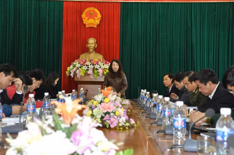 Đồng chí Vũ Thị Thu Thủy, Phó Chủ tịch UBND tỉnh phát biểu tại cuộc làm việc với UBND TP Hạ Long và các ban ngành liên quan