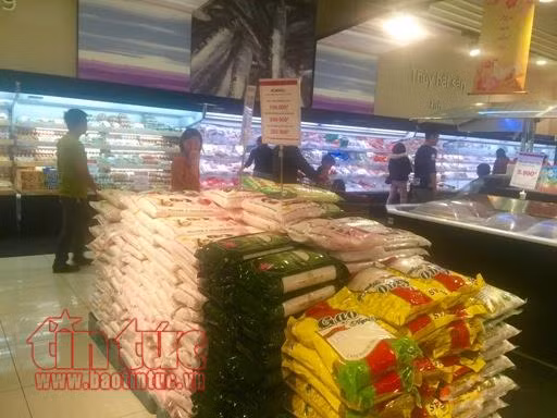 Gạo giống ngoại được bày bán ở nhiều siêu thị.