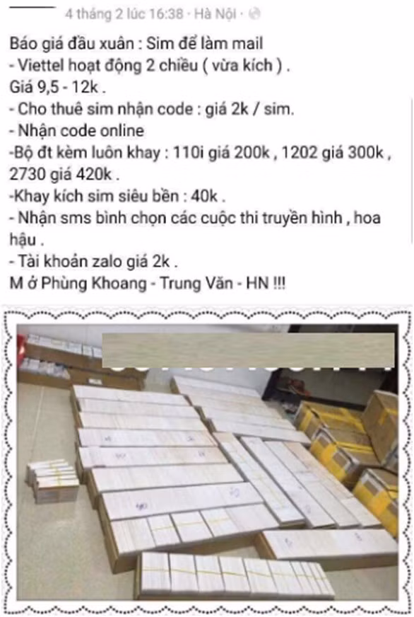 Vô tư rao bán SIM kích hoạt sẵn trên Facebook. (Ảnh chụp màn hình)